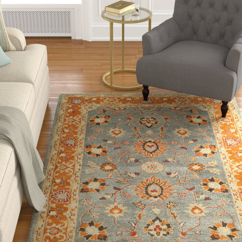 Cranmore Oriental Handmade Tufted Wool Grey/Orange Area Rug, Rectangle 6' x 9'