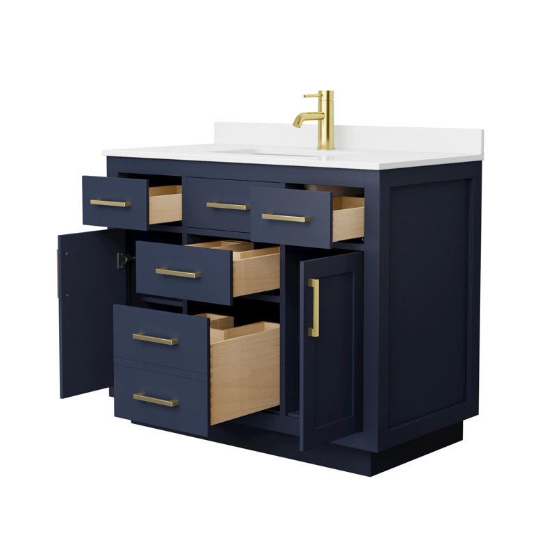 Beckett TK 42'' Single Bathroom Vanity with Quartz Top, Single, Brushed Gold