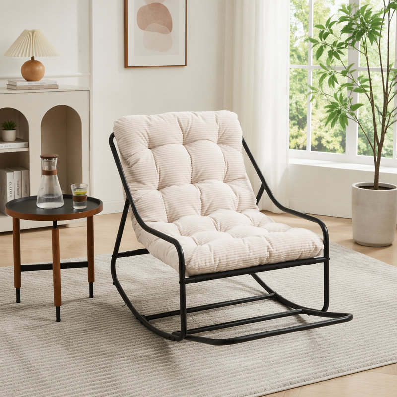 Chaise berçante d'extérieur, coussin confortable, avec coussin doux et épais, Blanc