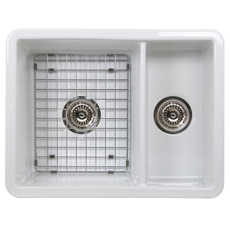 Island 23'' L Double Bowl Fireclay Kitchen Sink, White