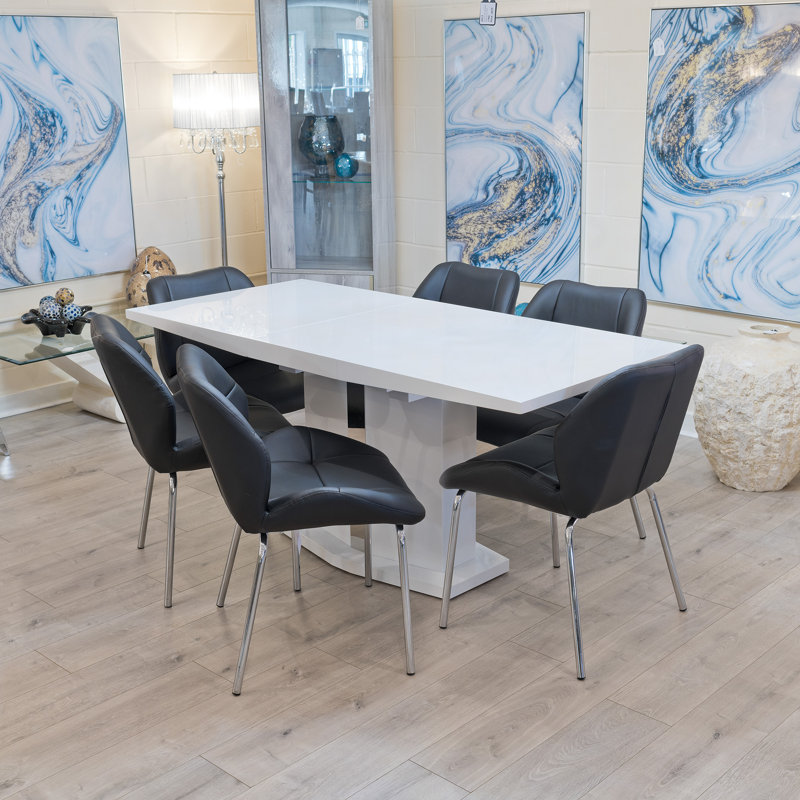 Hadid 6 - Person Butterfly Leaf Dining Set, Black, White
