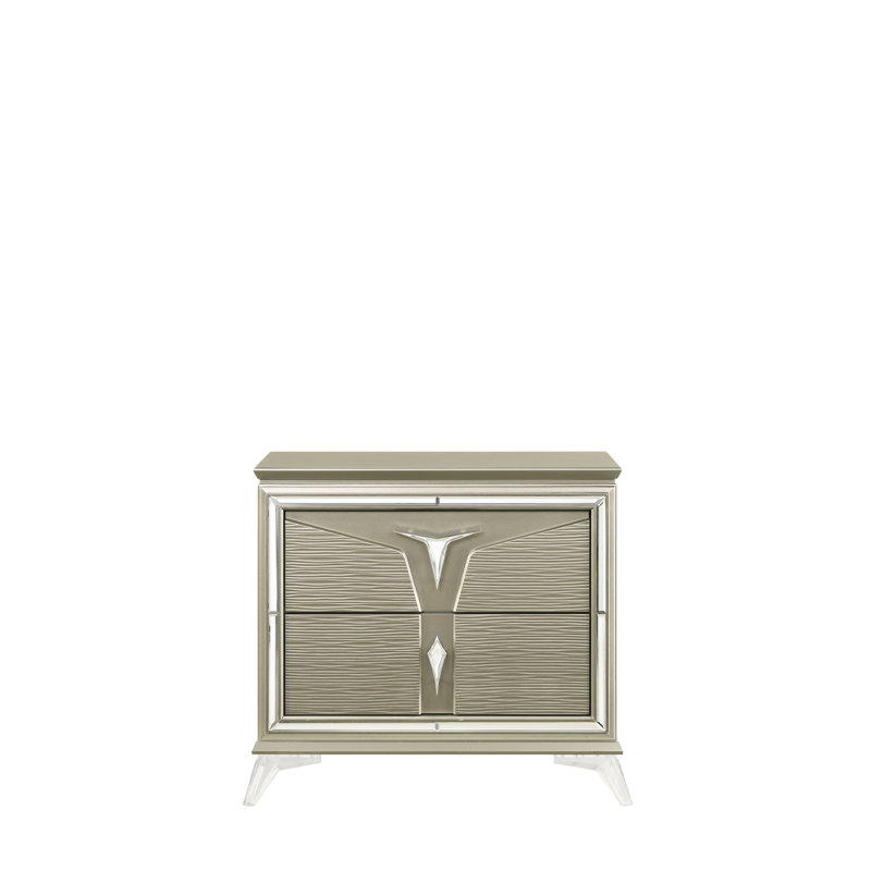 Armoire 2 chambres en argent avec poignées de chevet en miroir de style moderne