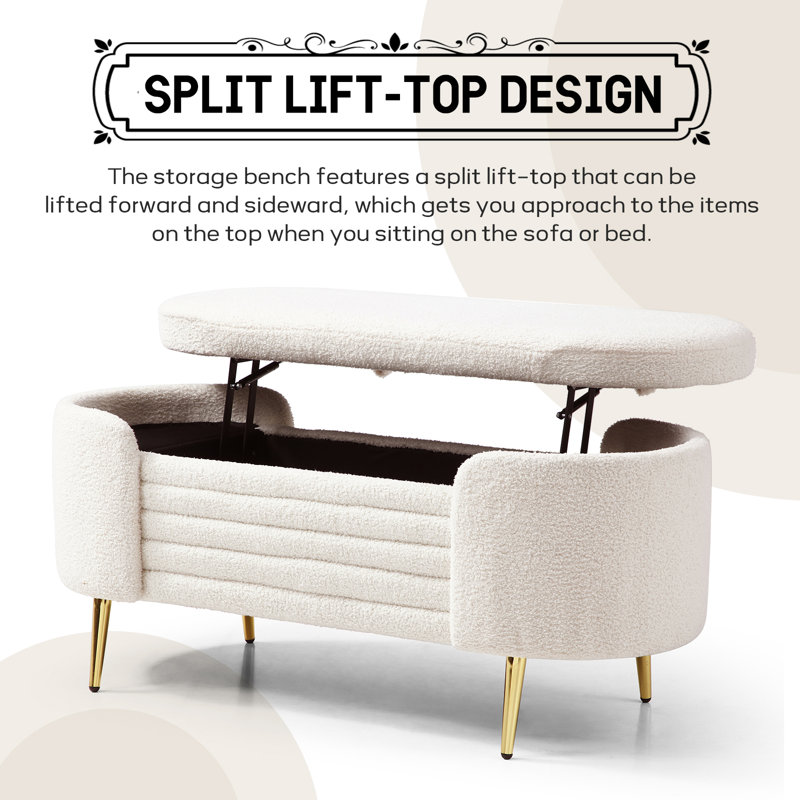 Banc de rangement rembourré Reseta, Beige