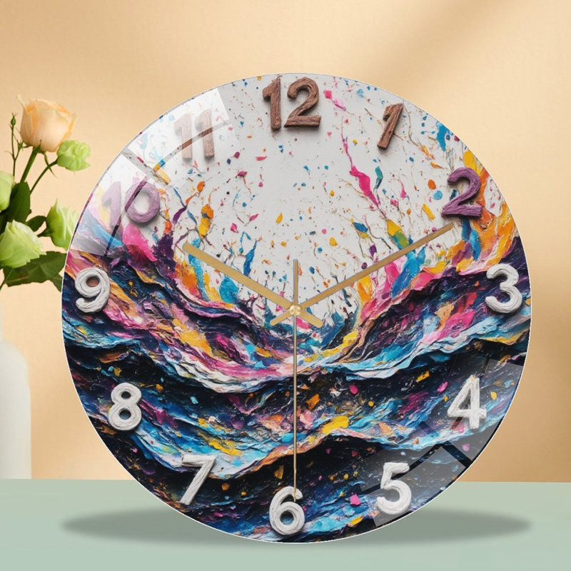 Horloge murale 12 po ronde en verre trempé avec mouvement à quartz silencieux