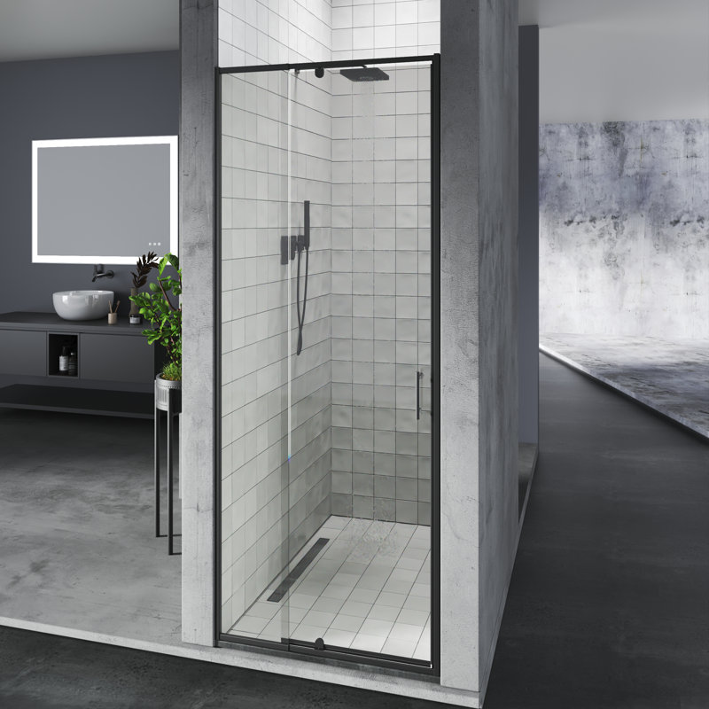 Liding Framed Tub Door In Matte Black With Clear Glass