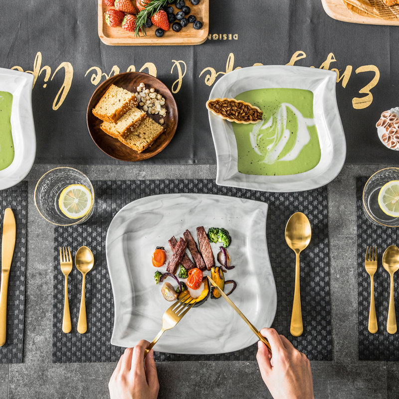 Anifer 12 Piece Porcelain China Dinnerware Set - Service for 6, Marble Grey