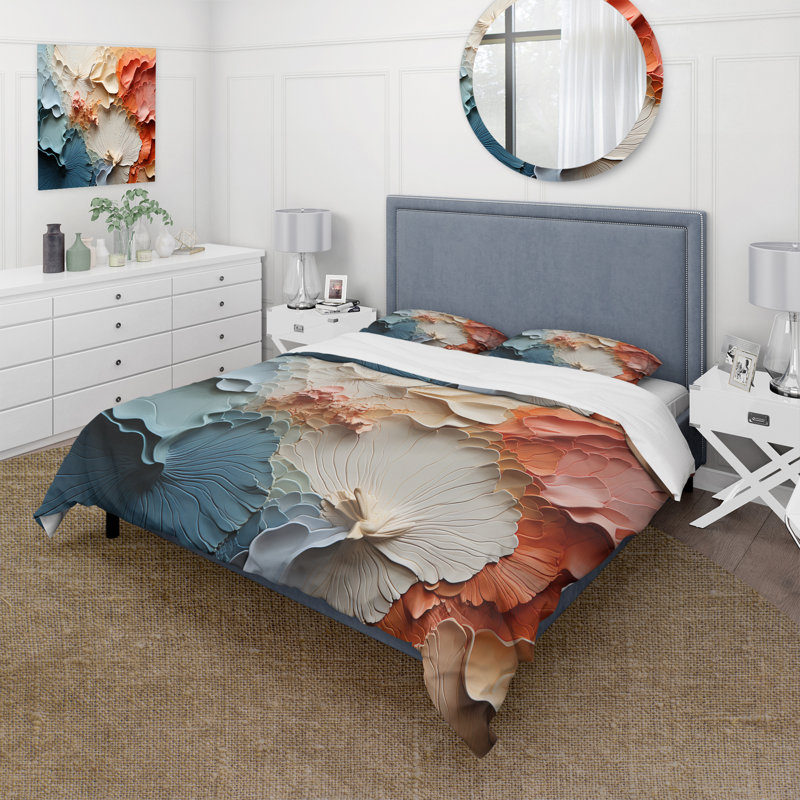 Ensemble de housse de couette abstrait beige et orange Custards Collage II, Housse de couette simple et deux taies décorative