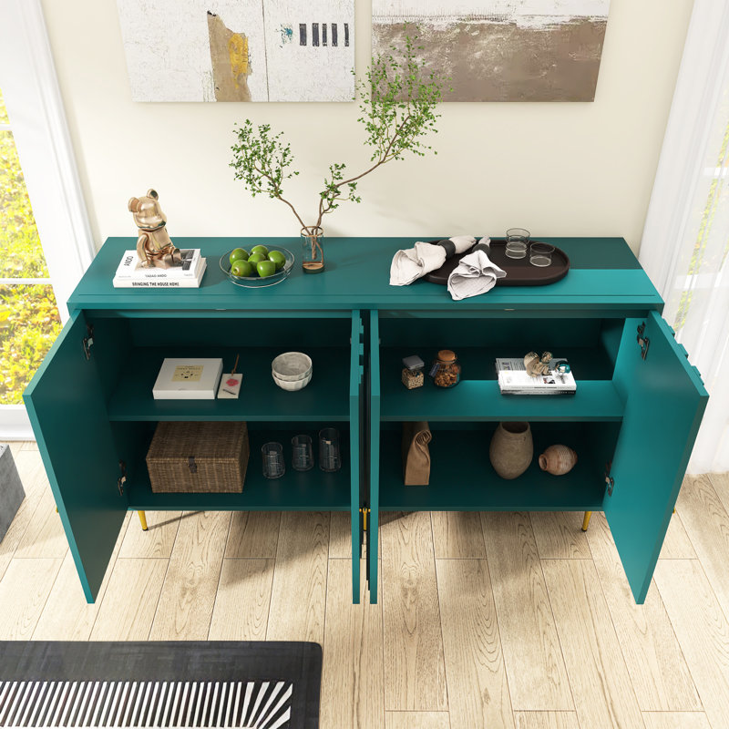 Buffet moderne à 4 portes l 60 po avec tablettes réglables, Vert