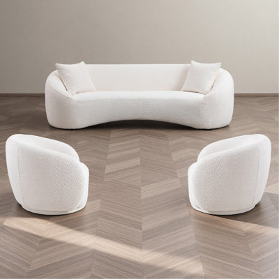 3 + 1 + 1, 93,31 po, canapé incurvé minimaliste, 3 places, canapé rembourré en molleton blanc bouclé, canapé à dossier arrondi serré pour le bureau du salon, blanc