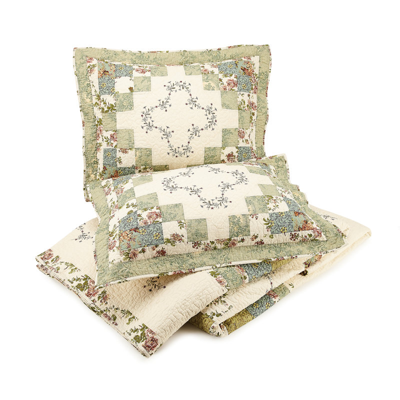 Olivia Green Floral Embroidered Cotton Standard Sham