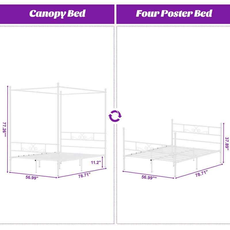 Alex-Jay Metal Canopy Bed, Full / Double, White