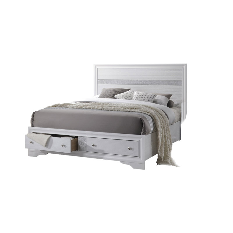 Ensemble de chambre à coucher avec rangement 4 pièces de style traditionnel en bois blanc, 5