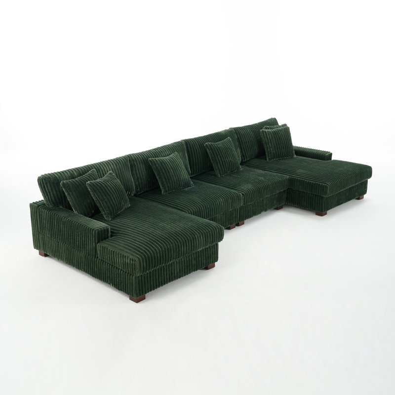 4 Seater Seating Component, Green Faux Fur