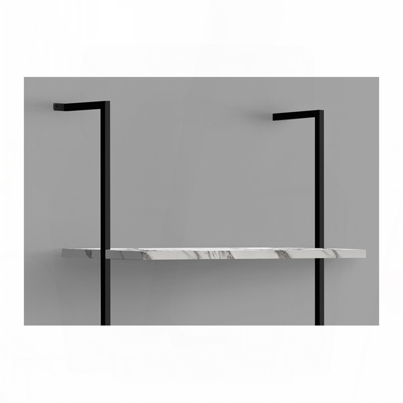 Bibliothèque, bibliothèque, étagère, échelle, 5 niveaux, h 72 po, bureau, chambre à coucher, stratifié aspect marbre blanc, métal noir, contemporain, moderne