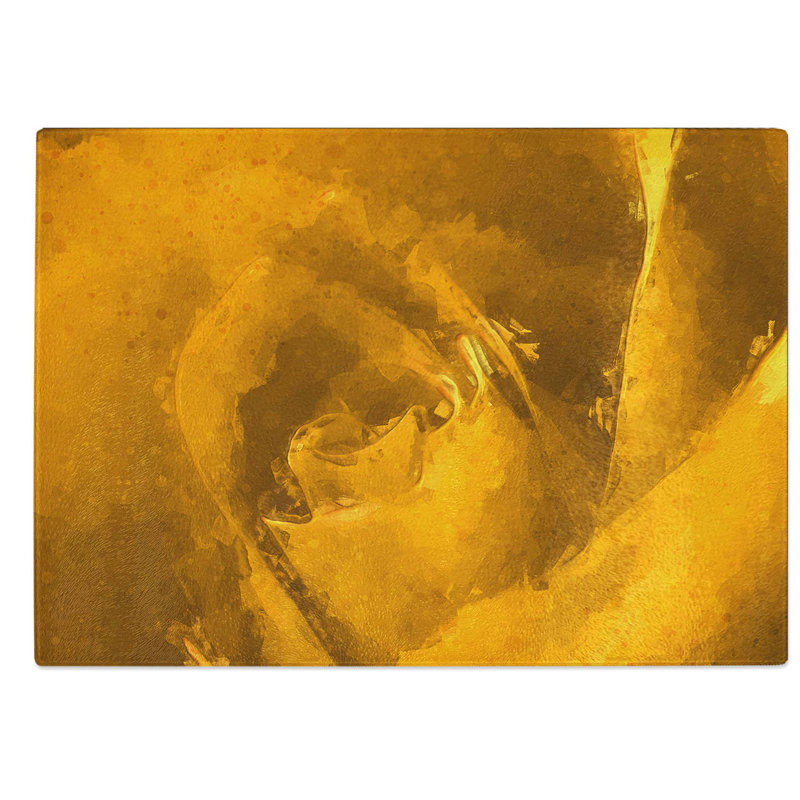 Glass Golden Rose Flower in Abstract Chopping Board, 28.5 cm W x 20 cm L