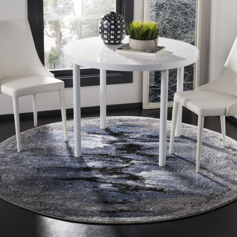 Tapis bleu / gris anthracite Dontae, Rond 6 pi 7 po