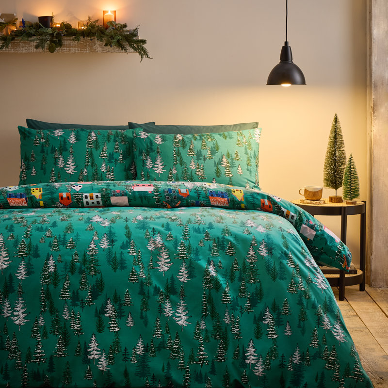 Christmas Festive Forest Reversible Duvet Cover Set, King Duvet Cover + 2 Standard Pillowcases