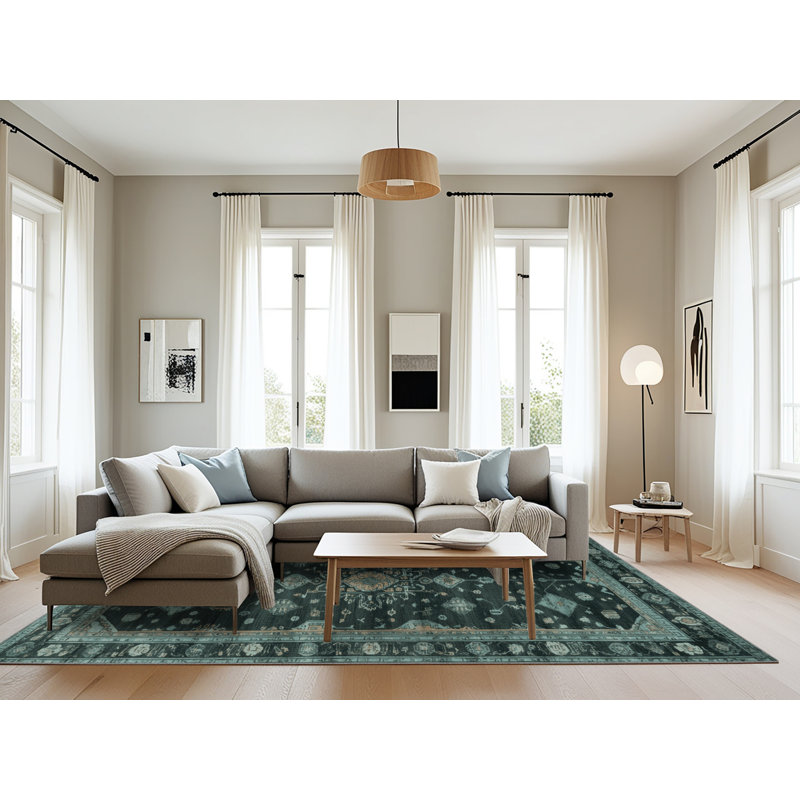 Machine Washable Overdyed Green Area Rug, Rectangle 8' x 10'