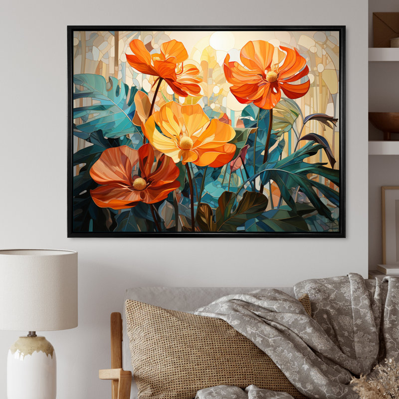 Tropical tropical et feuillage vert II sur toile, H 16 po x l 32 po x P 1 po, Cadre flottant noir
