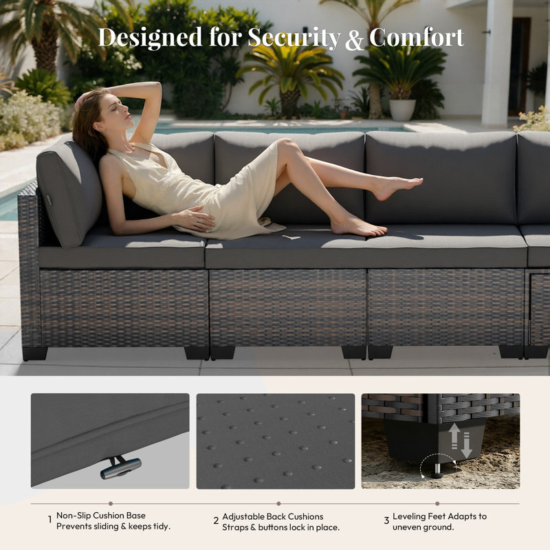  Patio Furniture Set - All-Weather,Water-Resistant - 7 Piece Patio Wicker Rattan Sectional Sofa, Modular Outdoor Conversation Set for Backyard, Garden, Poolside, Balcony