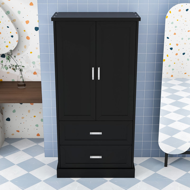 Wood Tall Bathroom Storage Cabinet with Adjustable Shelf, Spacious Drawers and Anti-Tipping Design, Black