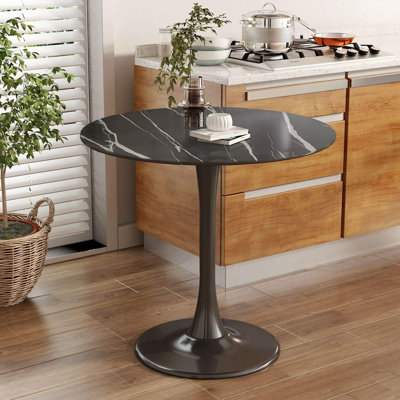 (Marbre noir): table ronde, table de salle à manger moderne, table de salle à manger, plateau en panneau de fibres à densité moyenne et base tulipe en acier, table de cuisine, table basse de salon Mid-Century de 24 pouces, table de salle à manger ovale (