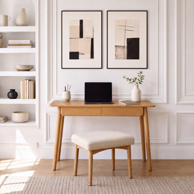 47"W Solid Wood Writing Desk Tapered Legs With 2 Drawers