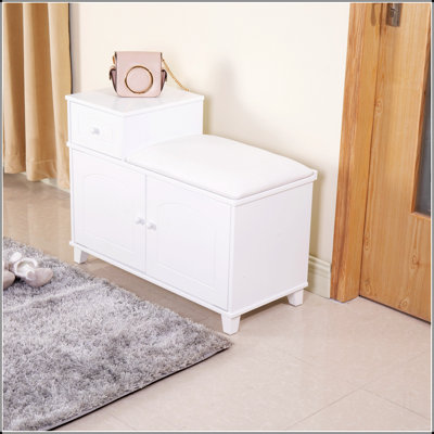 Wooden Shoe Storage Bench Shoe Ottoman Cabinet featuring a Drawer