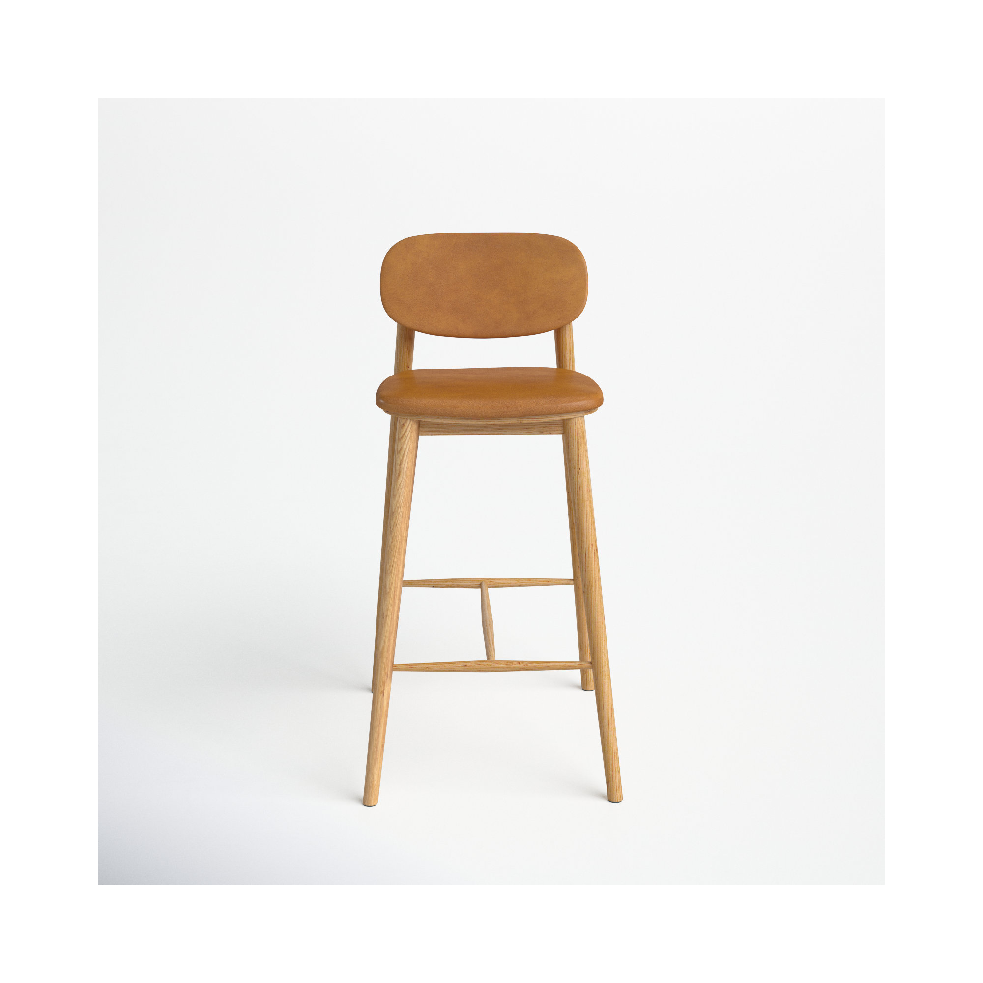  26'' Genuine Leather Counter Stool, Tan Leather//Oak Frame
