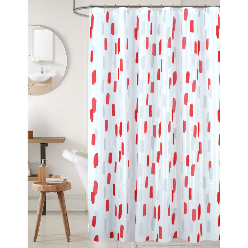 Brush Stroke Peva Waterproof Shower Curtain, Red