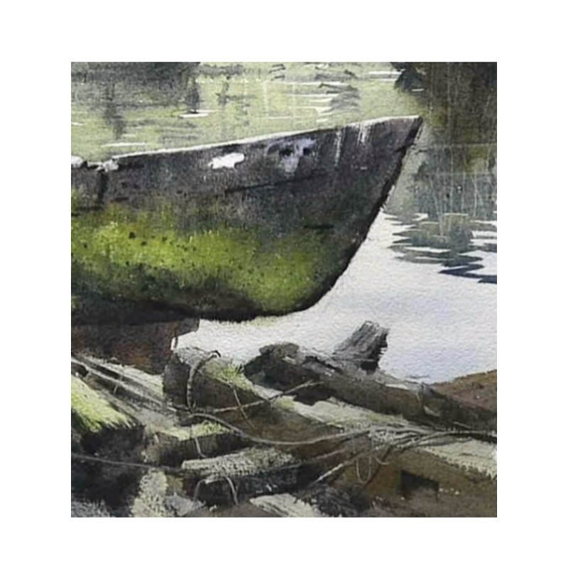 Bateau cassé sur le rivage | Aquarelle sur papier | Décoration murale