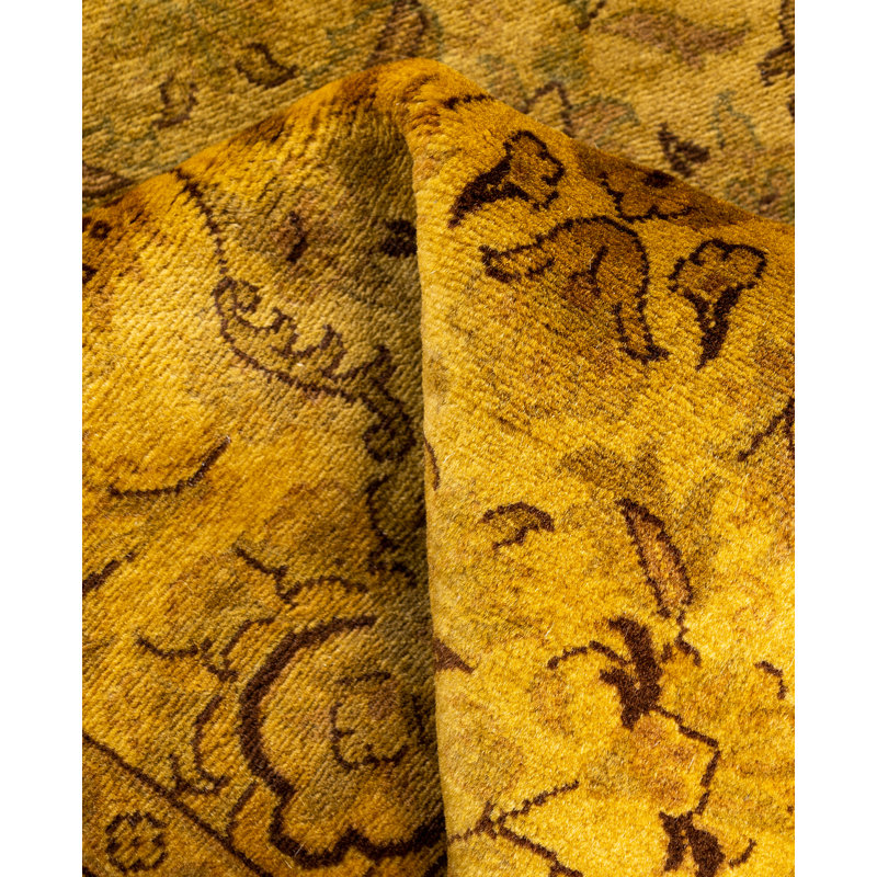 Overdyed Hand-Knotted Wool Modern-Contemporary Gold Runner 2' 7" x 10' 3"