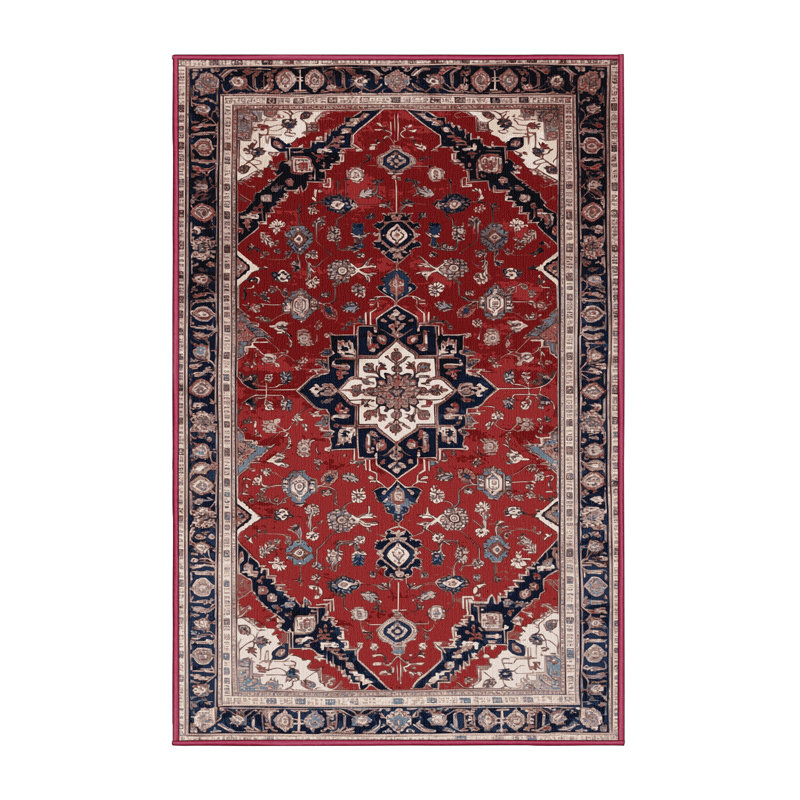 Tapis rouge persan lavable à la machine, Rectangulaire 2 pi x 3 pi