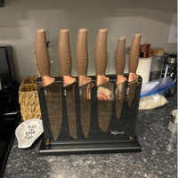 New England Cutlery NE8807 7 Piece Titanium-Coated Knife Set with Invisible  Wood Block, Bronze