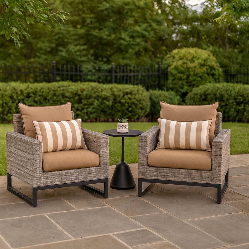 Sameko 2Pc Sunbrella Outdoor Club Chairs, Gray, Beige 