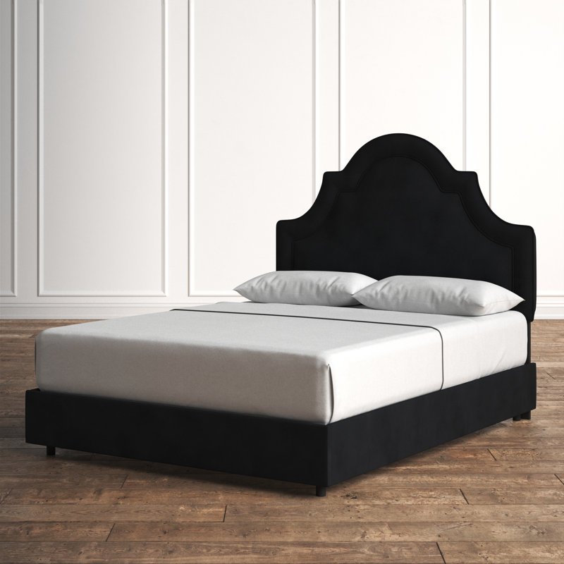 Avione Upholstered Standard Bed, California King, Classic Black Performance Velvet