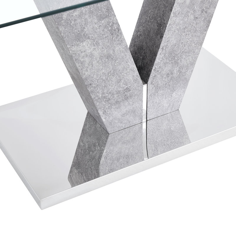 Table de salle à manger rectangulaire moderne en verre trempé de 71 po avec piédestal en forme de V