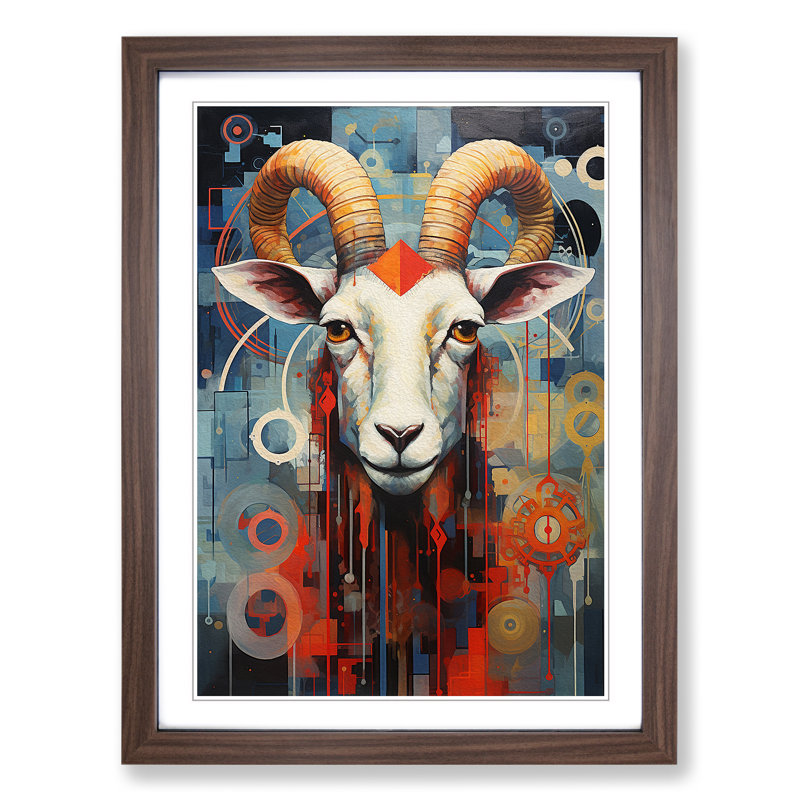 Goat Constructivism No.2 - Framed Print, Walnut, 34cm H x 25cm W x 2cm D