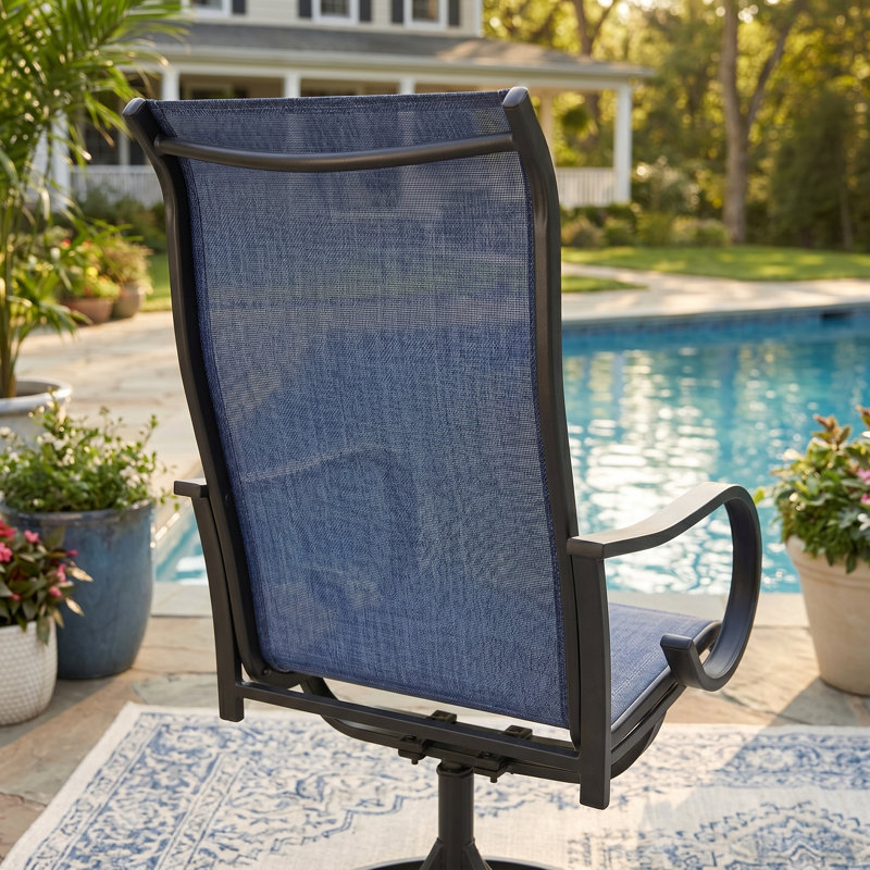Chaise de patio d'extérieur pivotante en textilène, Noir / Bleu