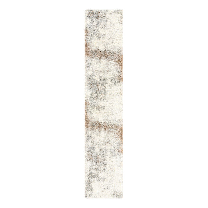 Tapis rond rond en polypropylène gris / ivoire / brun de 8 pi fabriqué à la machine, Tapis de couloir 2 pi 7 po x 13 pi 1 po