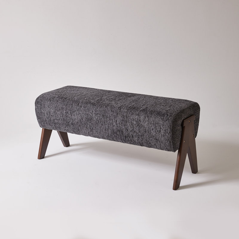 Banc rembourré en chenille avec pieds en bois massif, Gris