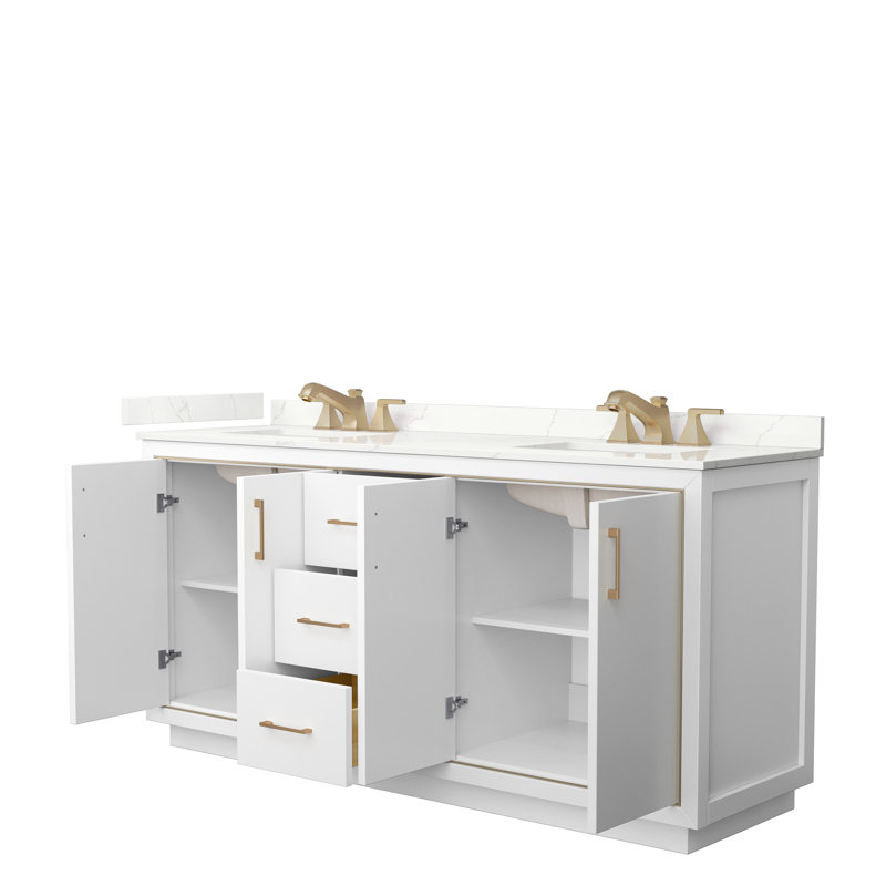 72'' W Double Vanity, Satin Bronze, White, Giotto Quartz