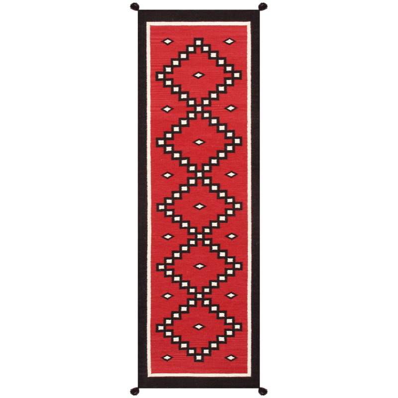 Tapis de couloir noir / rouge / blanc en laine tissé à la main et à plat 2 pi 7 po x 8 pi 2 po Tuscany