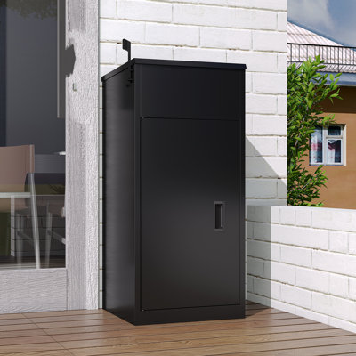 L 16.7 Inches * W 16.8 Inches * H 36.4 Inches Black Locking Outdoor Heavy Duty Steel Package Delivery Box With Burglary Resistant Design For Package Mailboxes For Home Or Office Porch