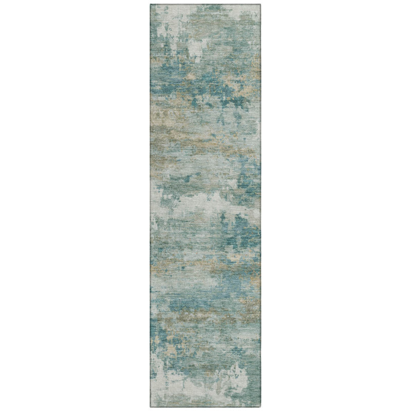 Machine Washable Indoor/Outdoor Chantille ACN2810 Abstract Rug, Aqua, 2'3" x 7'6" Runner