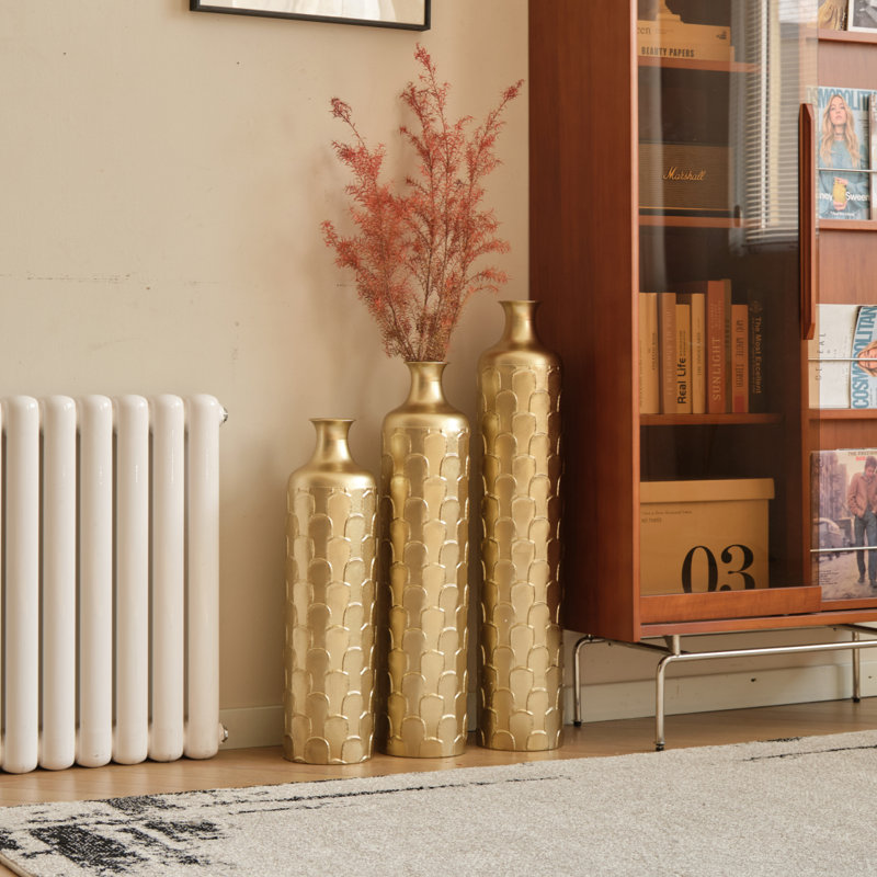 Ensemble de 3 vases de sol en métal décoratifs blancs décoratifs blancs de grande taille 25,2 po / 29,33 po