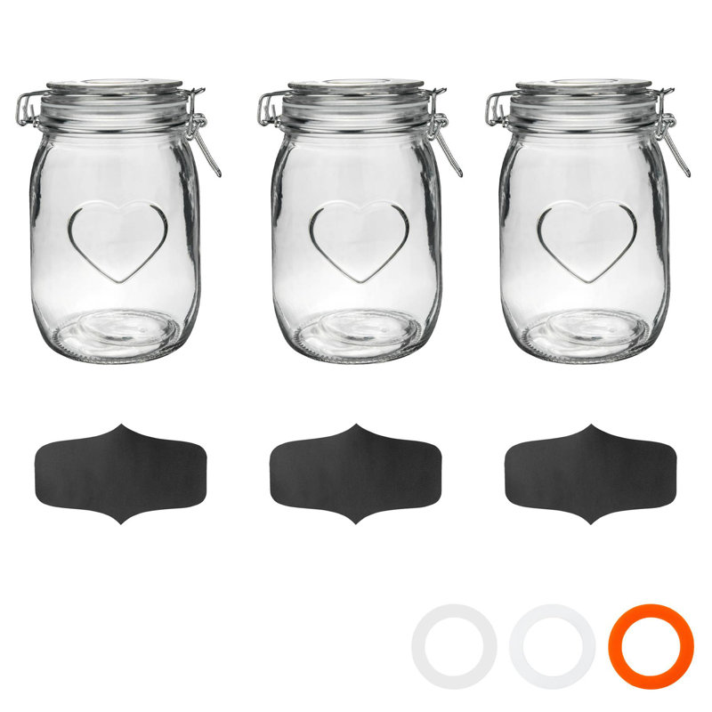 Nicola Spring - Heart Glass Storage Jars with Labels, 17cm H x 10.5cm W x 10.5cm D, Clear