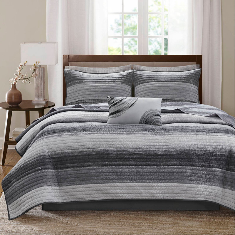 Ensemble de courtepointe 8 pièces avec draps en coton, noir, Queen Quilt  + 7 Additional Pieces