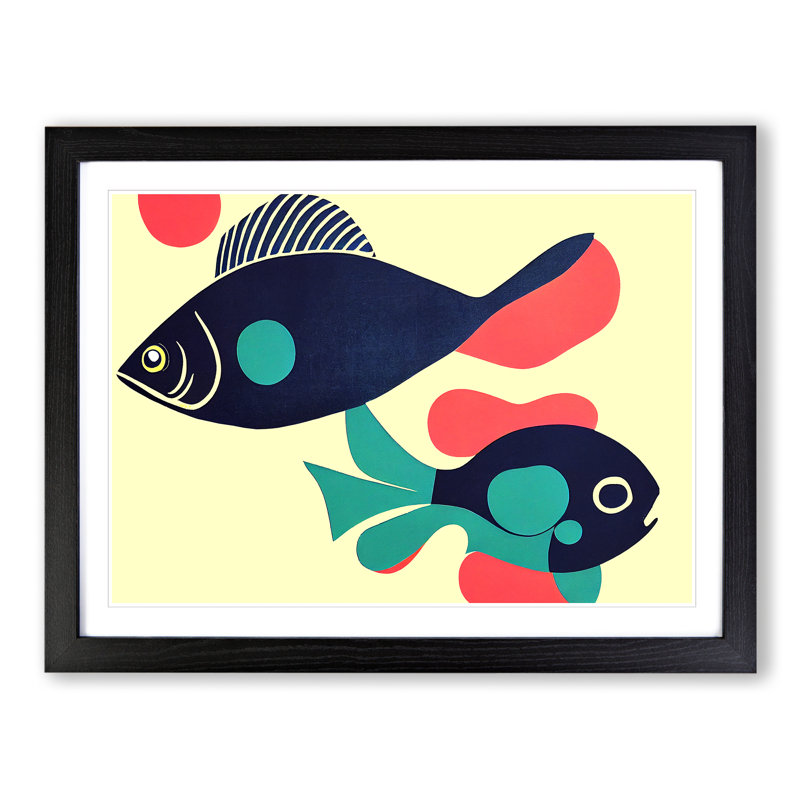 XH1022-9006X The Surprising Fish Abstract - Single Picture Frame Print, 46cm H x 64cm W x 2cm D, Black Framed