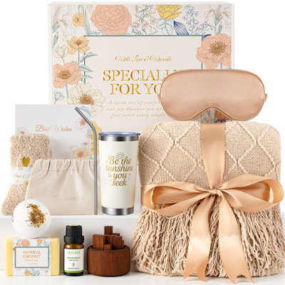 Cadeaux d'anniversaire pour les femmes - Cadeaux pour les soins personnels, Cadeaux pour les femmes bien portants, Panier de cadeaux spa relaxant unique avec couverture en flanelle, gobelet, diffuseur, chaussettes, masque pour les yeux, sac à savon et à maquillage, pour grand-mère sœur, femme, elle